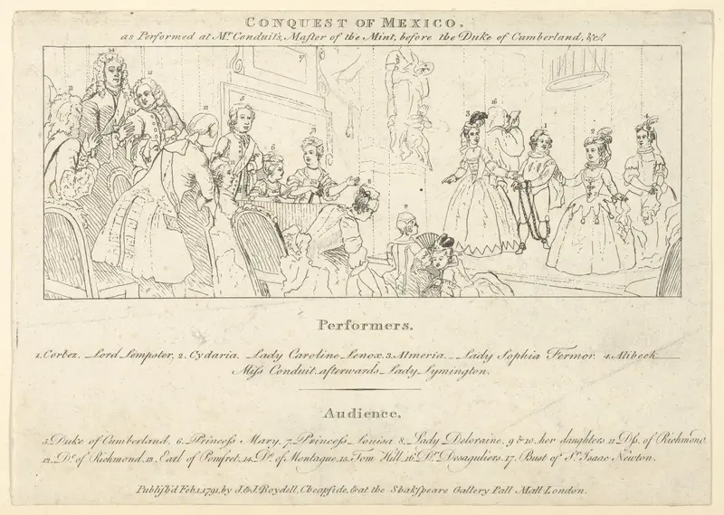 Key with List of Performers to: The Indian Emperor, or, The Conquest of Mexico, Act 4, scene 4 Wall Art by William Hogarth - High-Resolution Digital Print