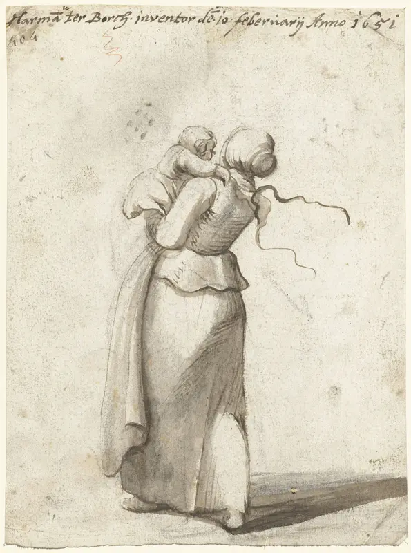 Kind gedragen door een vrouw, van achteren Wall Art by Unknown - High-Resolution Digital Print