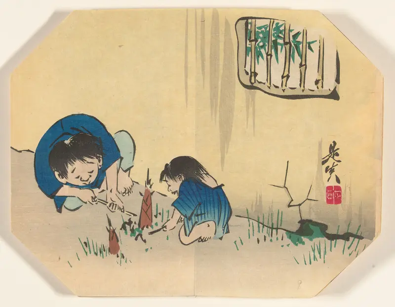 Kinderen bamboewortels opgravend Wall Art by Unknown - High-Resolution Digital Print