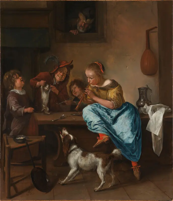 Kinderen leren een poes dansen, bekend als De dansles Wall Art by Jan Havicksz. Steen - High-Resolution Digital Print