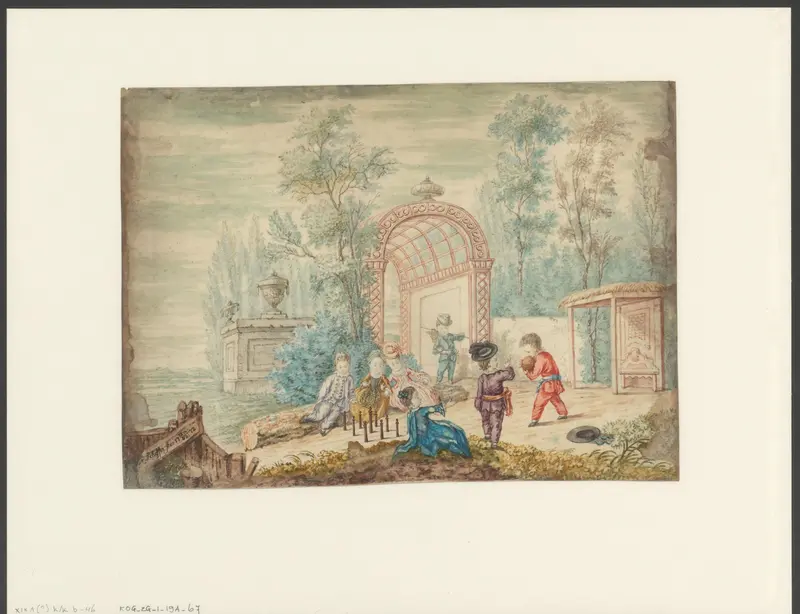 Kinderen spelen een kegelspel Wall Art by Unknown - High-Resolution Digital Print