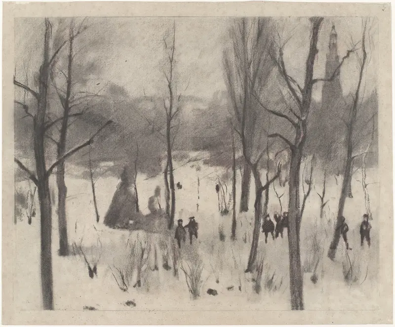 Kinderen tussen bomen in de sneeuw Wall Art by Willem Witsen - High-Resolution Digital Print