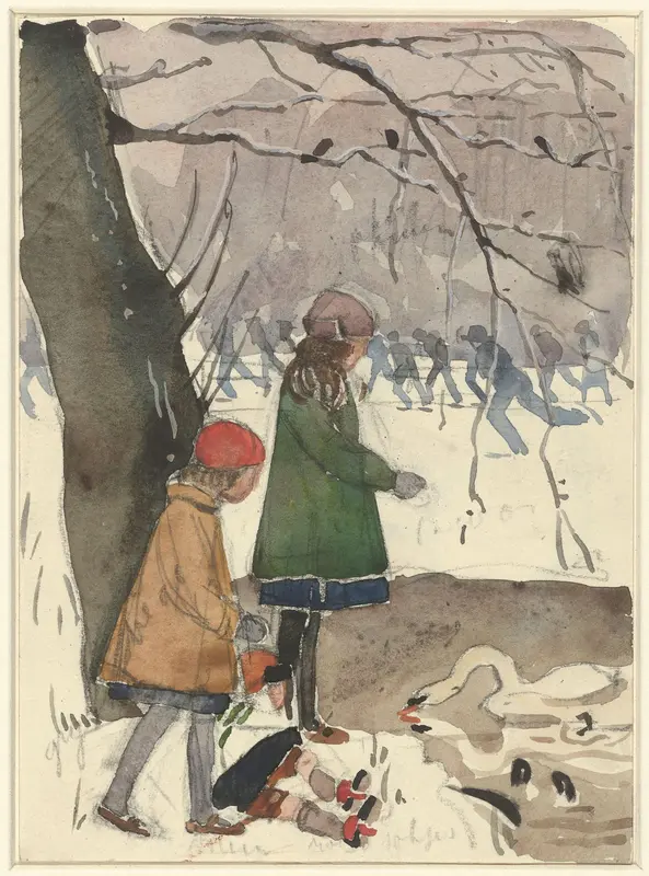 Kinderen voeren zwanen in het Vondelpark in Amsterdam Wall Art by Fik Abbing - High-Resolution Digital Print