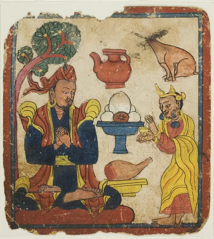 King Mangkur Nourished by Queen Devika, from a Set of Initiation Cards (Tsakali) Wall Art by Unknown - High-Resolution Digital Print