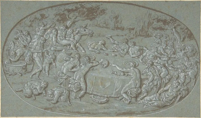 King Midas Feasting At The Arrival of Silenus Wall Art by Bernard Picart - High-Resolution Digital Print