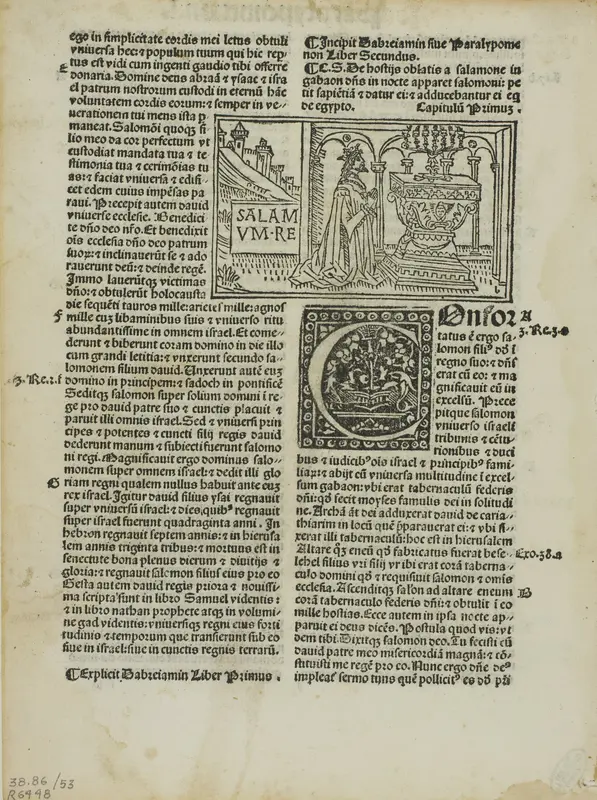 King Solomon in Prayer from Biblia cum tabula (also called Biblia Latina or Mallermi’s Bible), Plate 53 from Woodcuts from Books of the 15th Century Wall Art by Monogrammist b - High-Resolution Digital Print