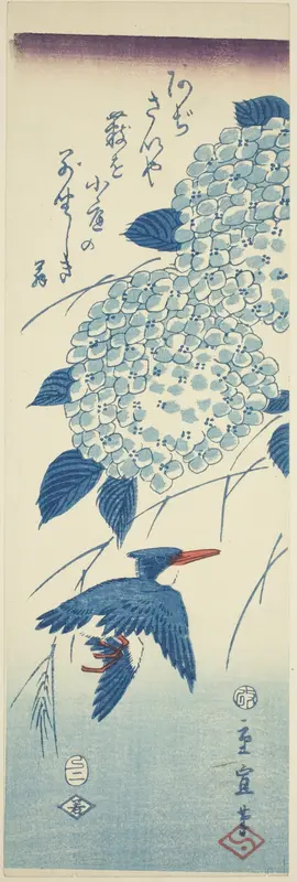 Kingfisher and hydrangea Wall Art by Utagawa Hiroshige II (Shigenobu) - High-Resolution Digital Print