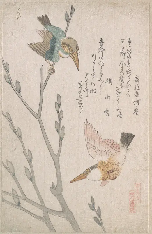 Kingfishers and Pussy-willow Wall Art by Kubo Shunman - High-Resolution Digital Print