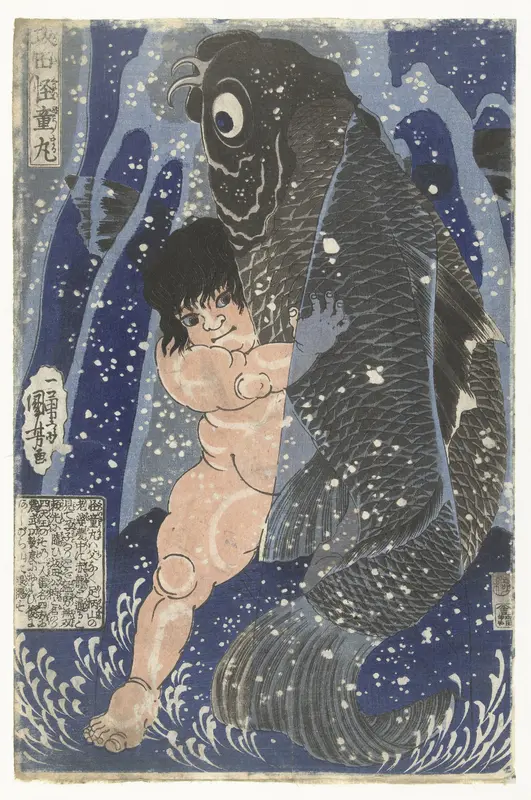 Kintaro worstelend met karper Wall Art by Unknown - High-Resolution Digital Print