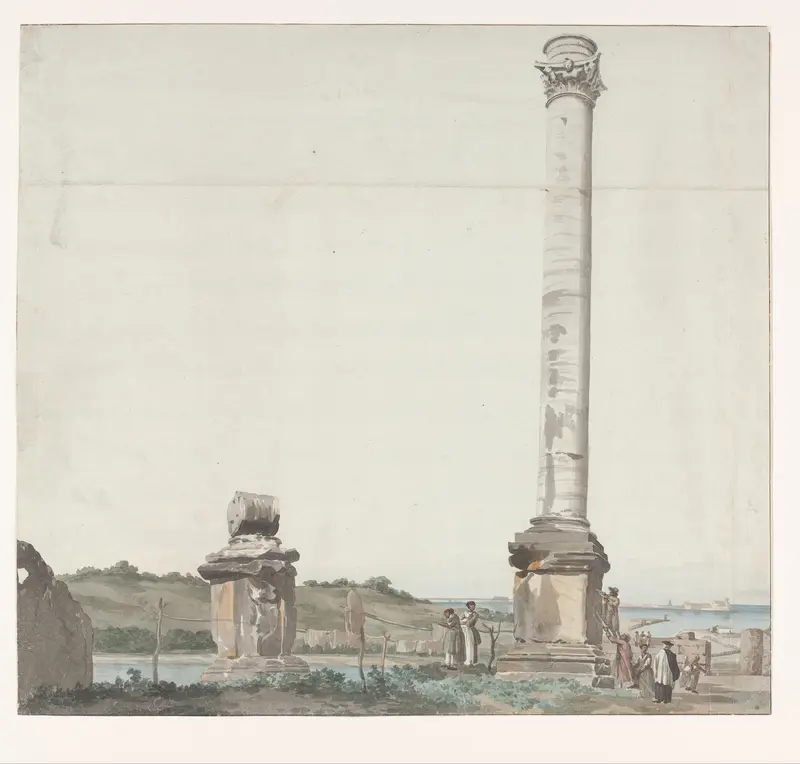 Klassieke zuil in haven van Brindisi Wall Art by Louis Ducros - High-Resolution Digital Print