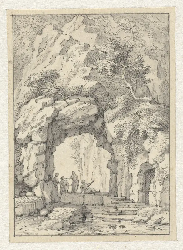 Klein landschap met figuren onder een rotsboog Wall Art by Joannes de Bosch - High-Resolution Digital Print