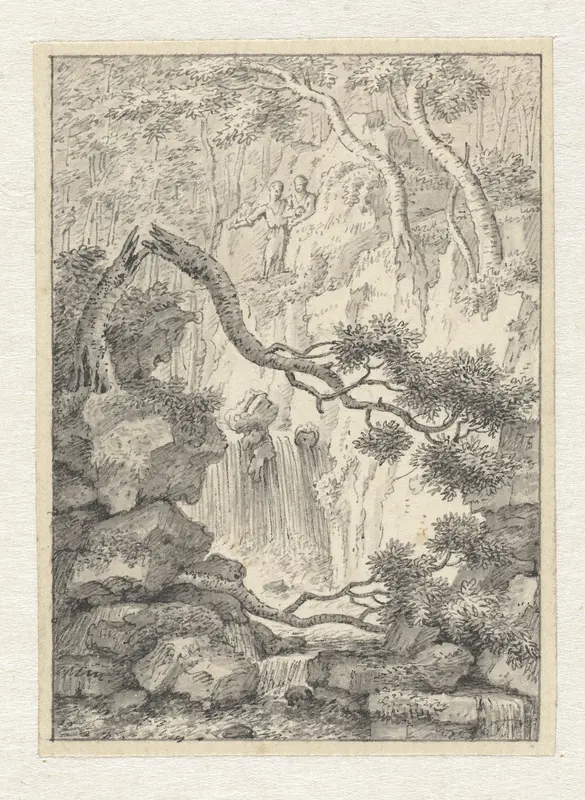 Klein landschap met twee mannen bij een waterval Wall Art by Joannes de Bosch - High-Resolution Digital Print
