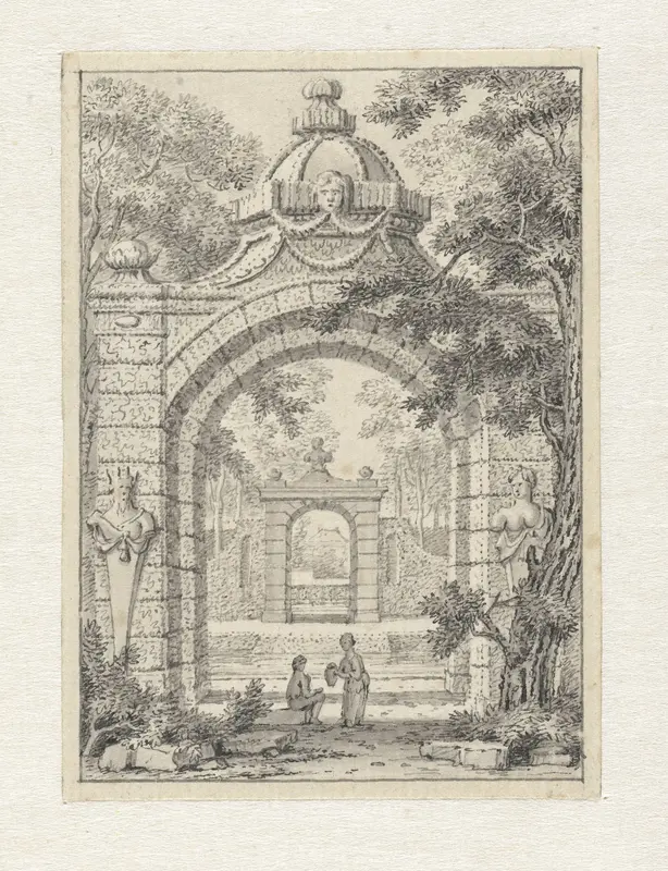 Klein landschap met twee tuinpoorten achter elkaar Wall Art by Joannes de Bosch - High-Resolution Digital Print
