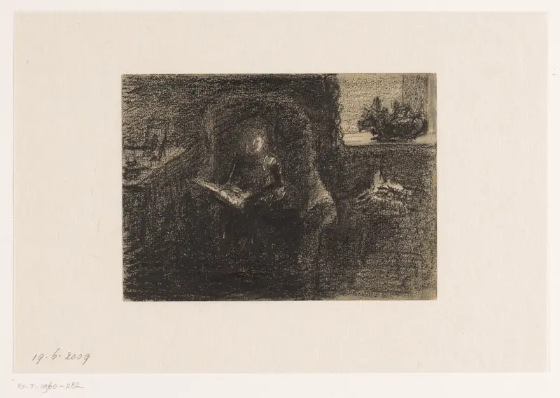 Klein meisje in een grote rieten stoel in interieur Wall Art by Carel Nicolaas Storm van 's-Gravesande - High-Resolution Digital Print