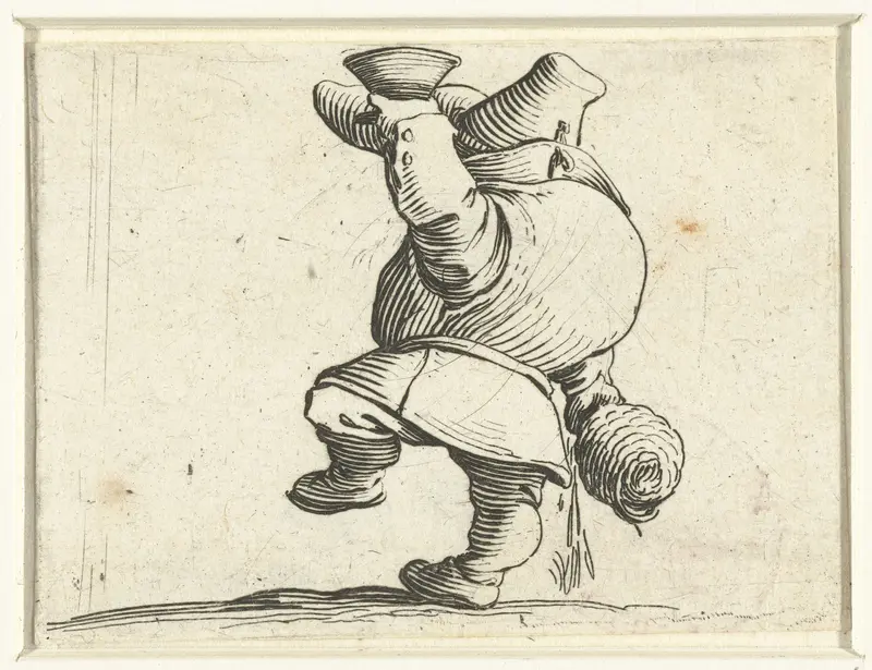 Kleine mens (karikatuur) met fles en glas, drank morsend Wall Art by Jacques Callot - High-Resolution Digital Print