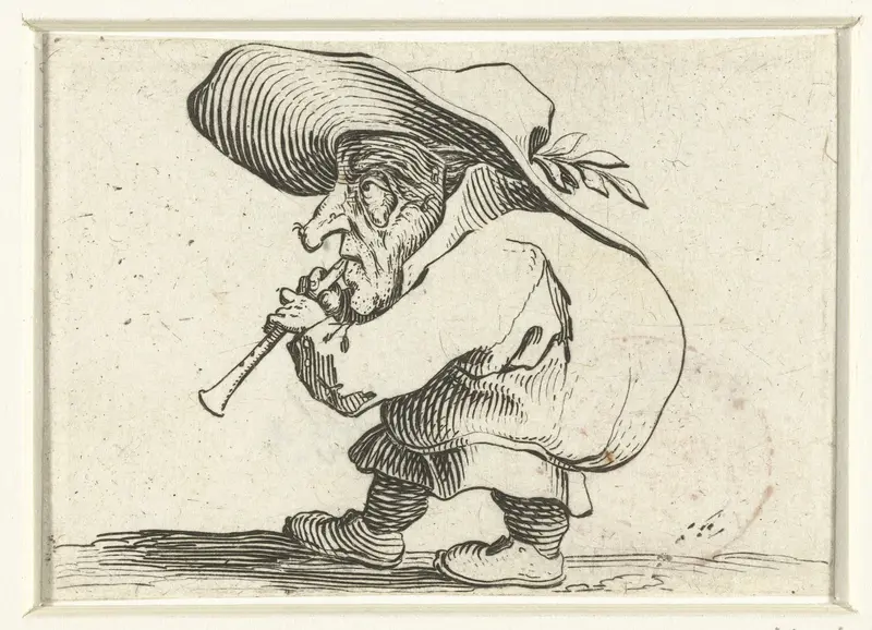 Kleine mens (karikatuur) met fluit (flageolet) Wall Art by Jacques Callot - High-Resolution Digital Print