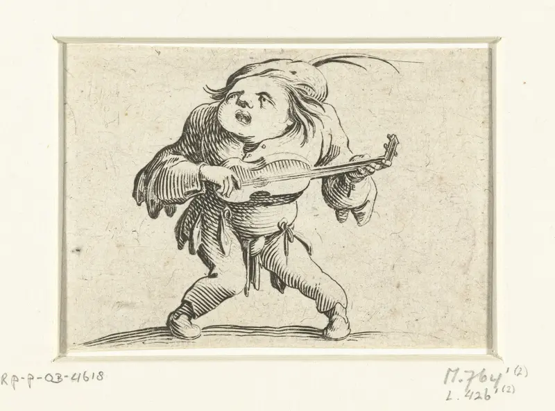Kleine mens (karikatuur) met gitaar Wall Art by Jacques Callot - High-Resolution Digital Print