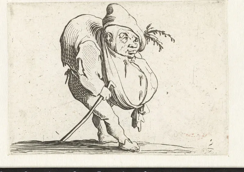 Kleine mens (karikatuur) met wandelstok Wall Art by Jacques Callot - High-Resolution Digital Print