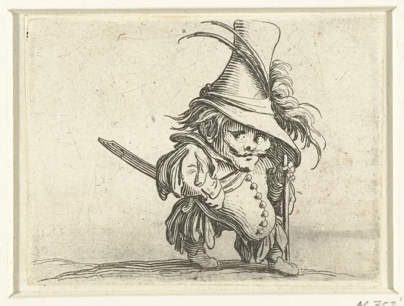 Kleine mens (karikatuur) met zwaard en wandelstok Wall Art by Jacques Callot - High-Resolution Digital Print