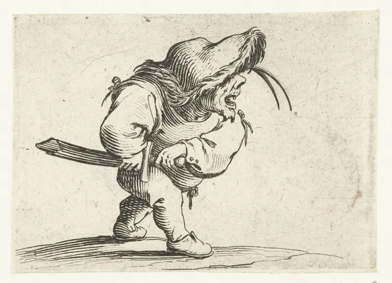 Kleine mens (karikatuur) met zwaard, in aanvallende houding Wall Art by Jacques Callot - High-Resolution Digital Print
