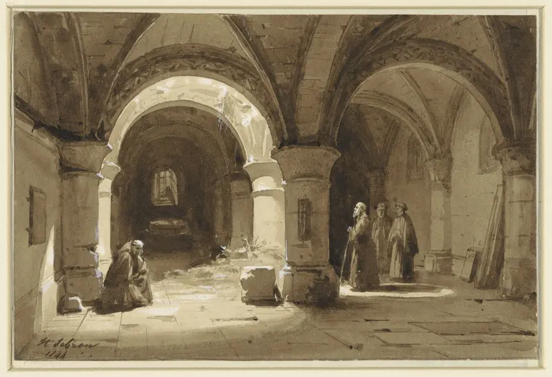 Kloostergewelven met monniken Wall Art by Hippolyte Victor Valentin Sebron - High-Resolution Digital Print
