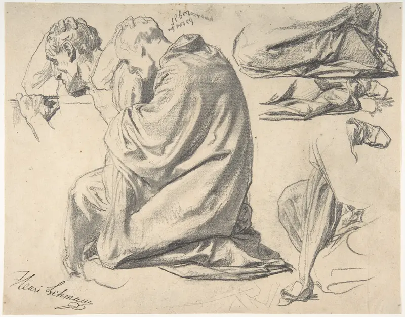 Kneeling Draped Male Figure, Facing Left Wall Art by Henri Lehmann - High-Resolution Digital Print
