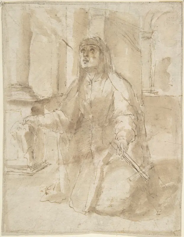 Kneeling Figure of a Nun Wall Art by Anonymous, Spanish, School of Seville, 17th century - High-Resolution Digital Print