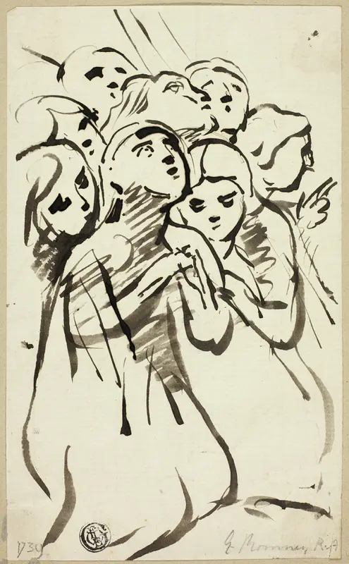 Kneeling Figures Huddled Together Wall Art by George Romney - High-Resolution Digital Print