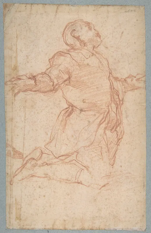 Kneeling Male Figure with Outstretched Arms (recto); Semi-Nude Seated Male Figure seen from Behind (verso) Wall Art by Giovanni Battista Naldini - High-Resolution Digital Print