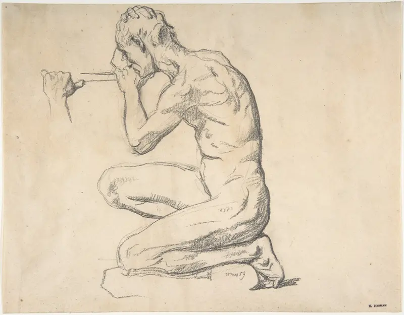 Kneeling Nude Male Figure, Facing Left Wall Art by Henri Lehmann - High-Resolution Digital Print