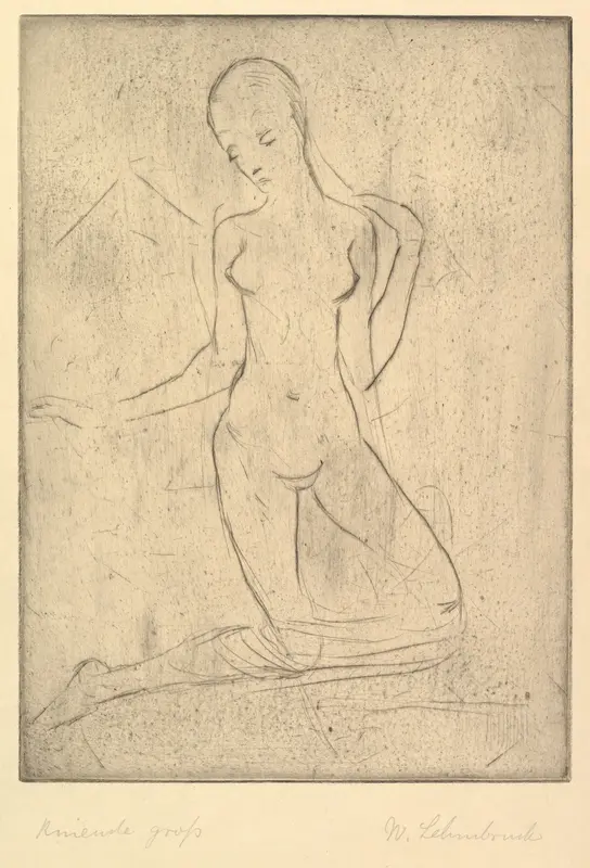 Kneeling One (Kneide, groß) Wall Art by Wilhelm Lehmbruck - High-Resolution Digital Print