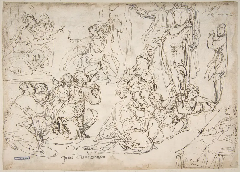 Kneeling, Seated and Standing Figures (recto); Seated, Kneeling and Reclining Figures (verso) Wall Art by Perino del Vaga (Pietro Buonaccorsi) - High-Resolution Digital Print