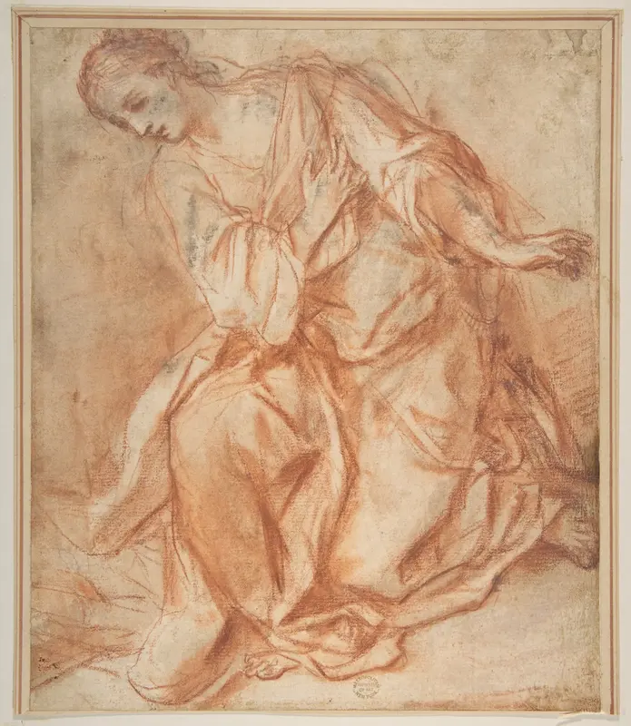 Kneeling Woman Wall Art by Mattia Preti (Il Cavalier Calabrese) - High-Resolution Digital Print