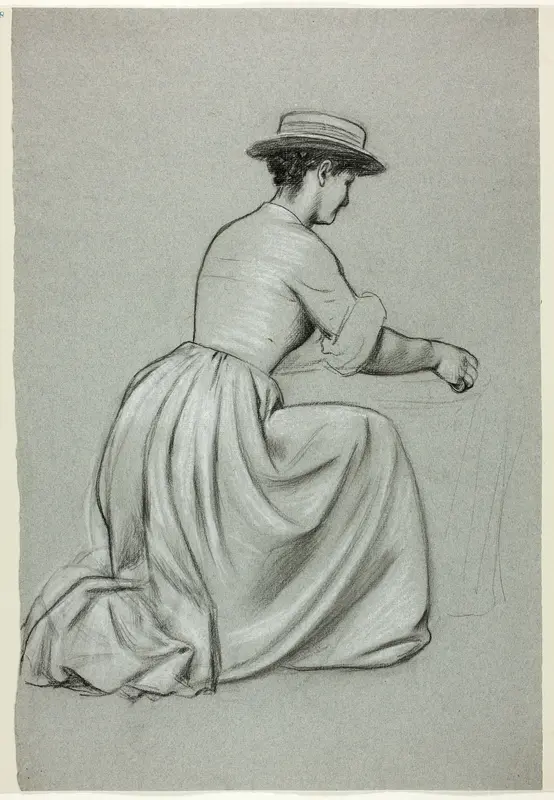 Kneeling Woman with Straw Hat Wall Art by Henry Stacy Marks - High-Resolution Digital Print