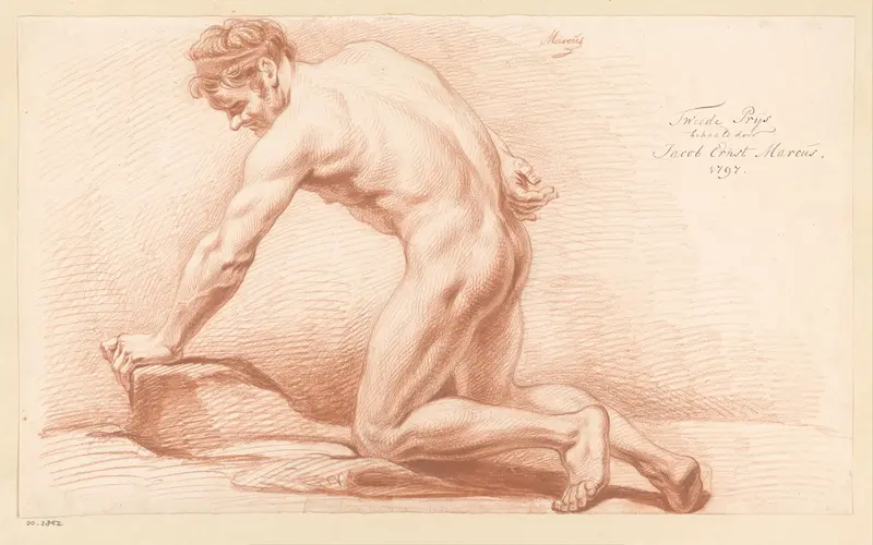 Knielend mannelijk naakt, van opzij gezien (2e prijs 1797) Wall Art by Jacob Ernst Marcus - High-Resolution Digital Print