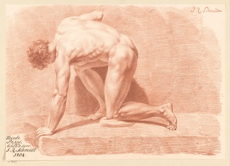 Knielend mannelijk naakt, van opzij gezien (2e prijs 1804) Wall Art by Izaak Riewert Schmidt - High-Resolution Digital Print