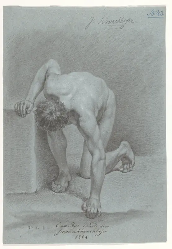 Knielend mannelijk naakt, van voren gezien (1e prijs 1804) Wall Art by Johann Joseph Schwachhofer - High-Resolution Digital Print