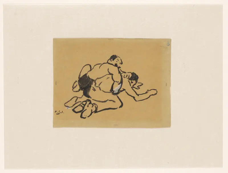 Knielende en een neerhurkende worstelaar Wall Art by Henri Gabriel Ibels - High-Resolution Digital Print