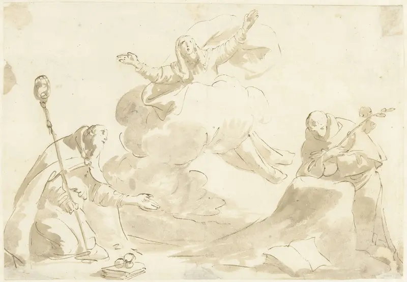 Knielende heiligen Nicolaas en Dominicus bij een ten hemel varende Maria Wall Art by Giovanni Battista Tiepolo - High-Resolution Digital Print