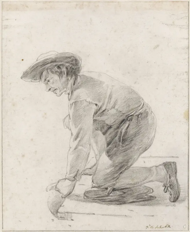 Knielende man met hoed, die water in een kan laat lopen Wall Art by Johannes Christiaan Schotel - High-Resolution Digital Print
