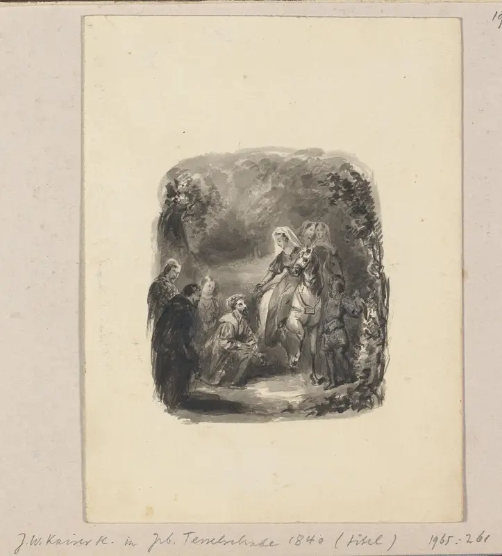 Knielende man naast een vrouw te paard Wall Art by Johann Wilhelm Kaiser (I) - High-Resolution Digital Print