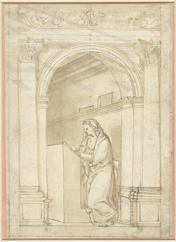 Knielende Maria in een architectuur Wall Art by anonymous - High-Resolution Digital Print