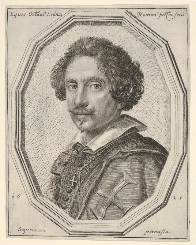 Knight of Malta (self-portrait?), a bust-length portrait in a twelve-sided frame Wall Art by Ottavio Leoni (Il Padovano) - High-Resolution Digital Print