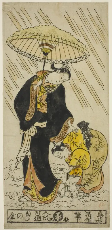 Knocking the snow from a pair of clogs Wall Art by Torii Kiyomasu II - High-Resolution Digital Print