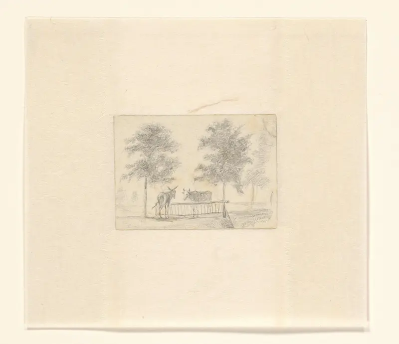 Koe en een ezel bij een hek Wall Art by Louis Charles Hora Siccama - High-Resolution Digital Print