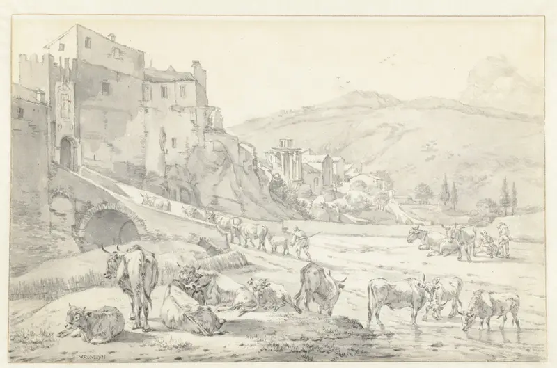 Koeien voor de Porta Sant'Angelo te Tivoli Wall Art by Willem Romeyn - High-Resolution Digital Print