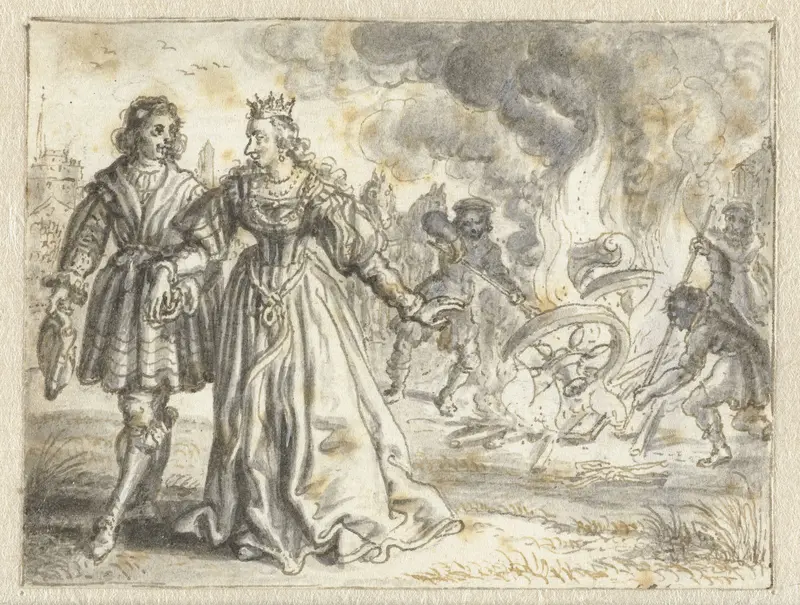 Koets wordt achter een bruid verbrand Wall Art by Adriaen Pietersz van de Venne - High-Resolution Digital Print