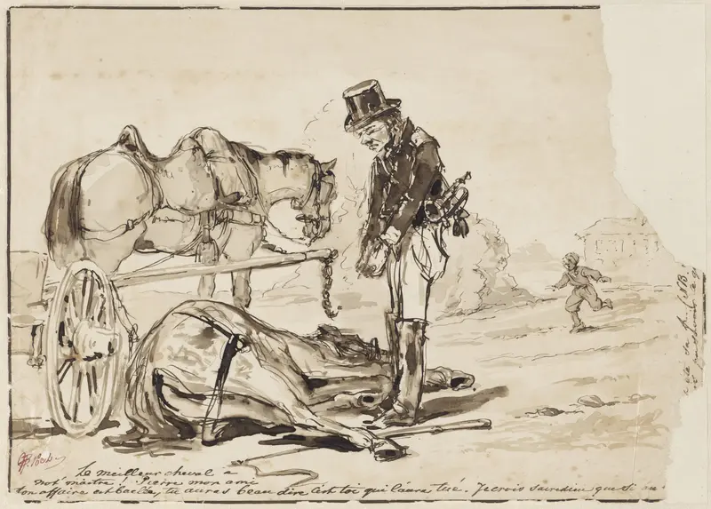 Koetsier treurend bij een gestorven paard Wall Art by Pieter van Loon - High-Resolution Digital Print