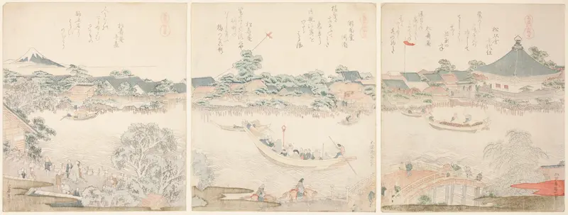 Komagata Hall and O-umaya River Bank, from the series "A Selection of Horses (Uma zukushi)"