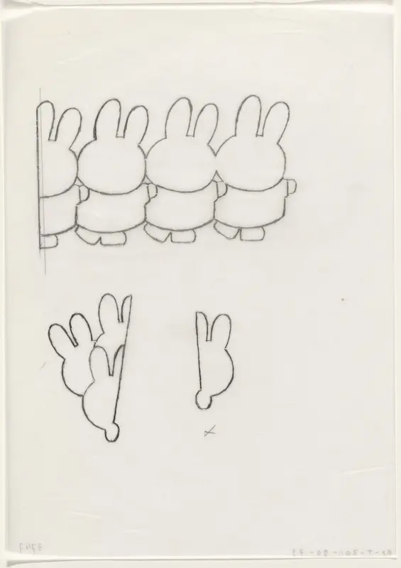 Konijnen achter een muur en konijnen die samen een treintje vormen (schets) Wall Art by Dick Bruna - High-Resolution Digital Print